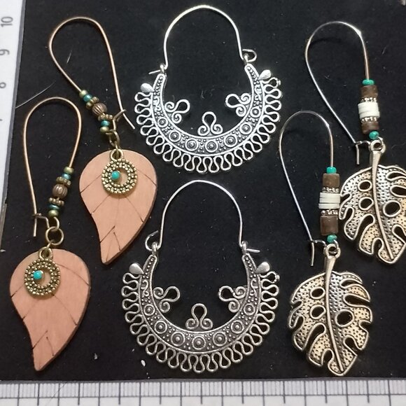 SALE! 3 STYLES! BOHO EARRINGS Silvery, Wood, Blues BLUE BUNNY'S BOHO BAUBLES - Picture 7 of 10